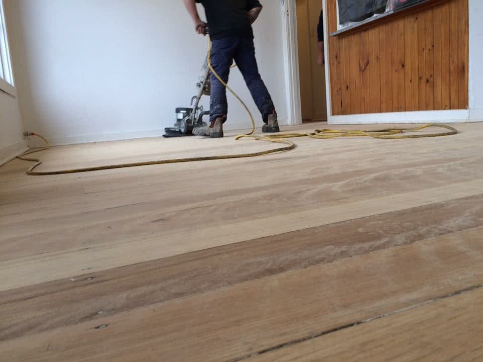 Floor sander at work